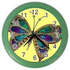 Butterfly Mosaic Yellow Colorful Color Wall Clocks by Amaryn4rt