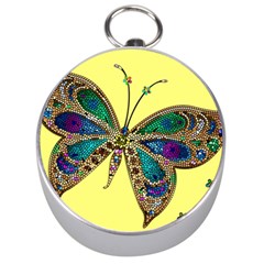 Butterfly Mosaic Yellow Colorful Silver Compasses