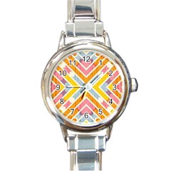 Line Pattern Cross Print Repeat Round Italian Charm Watch by Amaryn4rt