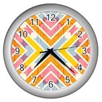 Line Pattern Cross Print Repeat Wall Clocks (Silver)  Front