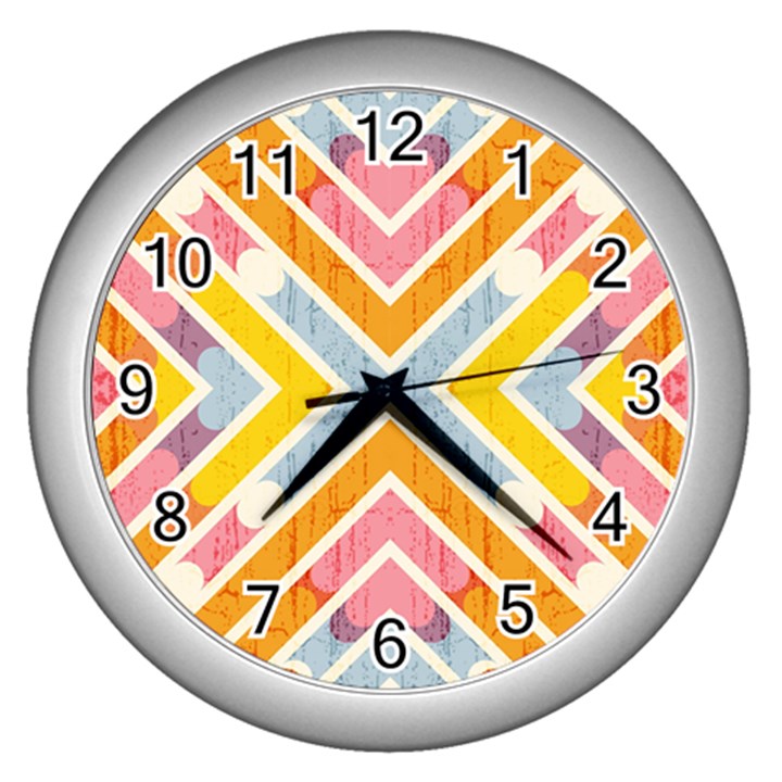 Line Pattern Cross Print Repeat Wall Clocks (Silver) 