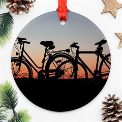 Bicycles Wheel Sunset Love Romance Ornament (round)  by Amaryn4rt