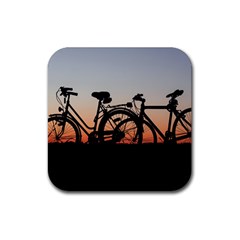 Bicycles Wheel Sunset Love Romance Rubber Coaster (square)  by Amaryn4rt