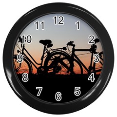 Bicycles Wheel Sunset Love Romance Wall Clocks (black) by Amaryn4rt