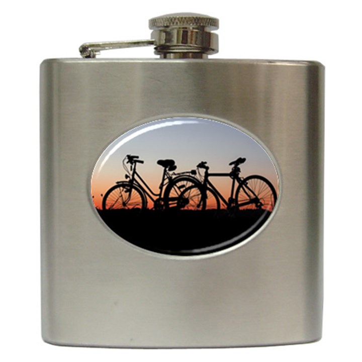 Bicycles Wheel Sunset Love Romance Hip Flask (6 oz)