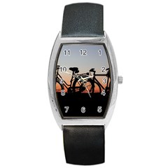 Bicycles Wheel Sunset Love Romance Barrel Style Metal Watch by Amaryn4rt