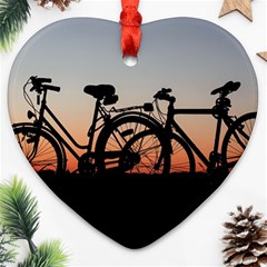 Bicycles Wheel Sunset Love Romance Heart Ornament (2 Sides) by Amaryn4rt