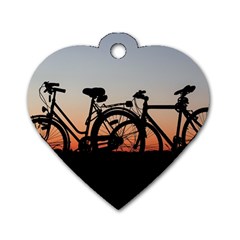 Bicycles Wheel Sunset Love Romance Dog Tag Heart (one Side) by Amaryn4rt