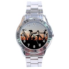 Bicycles Wheel Sunset Love Romance Stainless Steel Analogue Watch by Amaryn4rt