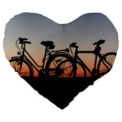 Bicycles Wheel Sunset Love Romance Large 19  Premium Heart Shape Cushions by Amaryn4rt