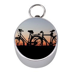 Bicycles Wheel Sunset Love Romance Mini Silver Compasses by Amaryn4rt