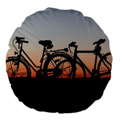 Bicycles Wheel Sunset Love Romance Large 18  Premium Flano Round Cushions by Amaryn4rt