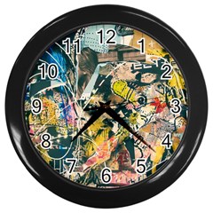 Art Graffiti Abstract Vintage Lines Wall Clocks (black) by Amaryn4rt