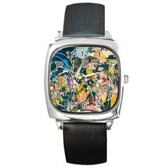 Art Graffiti Abstract Vintage Lines Square Metal Watch by Amaryn4rt