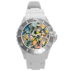 Art Graffiti Abstract Vintage Lines Round Plastic Sport Watch (l) by Amaryn4rt