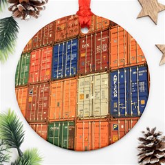 Blue White Orange And Brown Container Van Ornament (round)  by Amaryn4rt