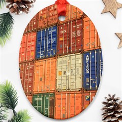 Blue White Orange And Brown Container Van Ornament (oval)  by Amaryn4rt