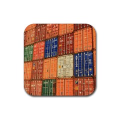 Blue White Orange And Brown Container Van Rubber Coaster (square)  by Amaryn4rt