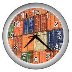 Blue White Orange And Brown Container Van Wall Clocks (silver)  by Amaryn4rt