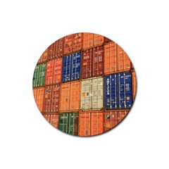 Blue White Orange And Brown Container Van Rubber Coaster (round)  by Amaryn4rt