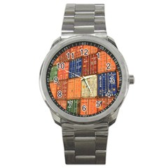 Blue White Orange And Brown Container Van Sport Metal Watch by Amaryn4rt