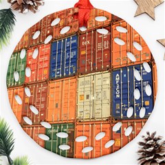 Blue White Orange And Brown Container Van Round Filigree Ornament (2side)