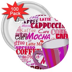 Coffee Cup Lettering Coffee Cup 3  Buttons (100 Pack) 