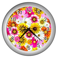 Flowers Blossom Bloom Nature Plant Wall Clocks (silver)  by Amaryn4rt