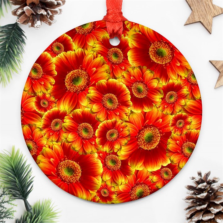 Gerbera Flowers Blossom Bloom Ornament (Round) 