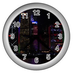 Hong Kong China Asia Skyscraper Wall Clocks (silver)  by Amaryn4rt