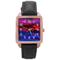 Lights Abstract Curves Long Exposure Rose Gold Leather Watch 