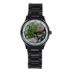 Landscape Summer Fall Colors Mill Stainless Steel Round Watch