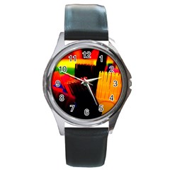 Plastic Brush Color Yellow Red Round Metal Watch by Amaryn4rt