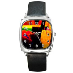 Plastic Brush Color Yellow Red Square Metal Watch