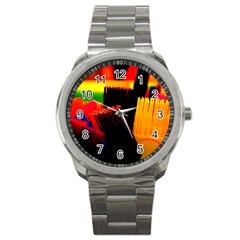 Plastic Brush Color Yellow Red Sport Metal Watch