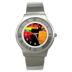 Plastic Brush Color Yellow Red Stainless Steel Watch