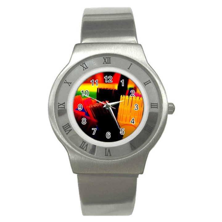 Plastic Brush Color Yellow Red Stainless Steel Watch