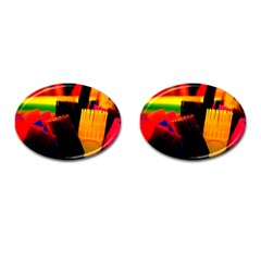 Plastic Brush Color Yellow Red Cufflinks (Oval)