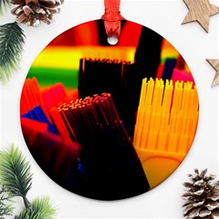 Plastic Brush Color Yellow Red Round Ornament (Two Sides) 