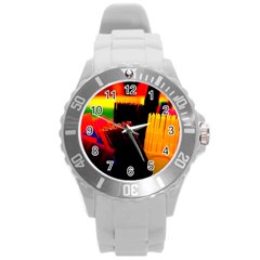 Plastic Brush Color Yellow Red Round Plastic Sport Watch (L)