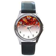 Effect Pattern Brush Red Round Metal Watch by Amaryn4rt