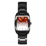 Effect Pattern Brush Red Stainless Steel Barrel Watch Front