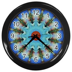 Pattern Blue Brown Background Wall Clocks (black) by Amaryn4rt