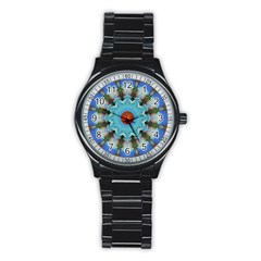 Pattern Blue Brown Background Stainless Steel Round Watch by Amaryn4rt