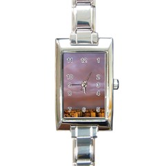 Rain Rainbow Pink Clouds Rectangle Italian Charm Watch by Amaryn4rt