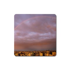 Rain Rainbow Pink Clouds Square Magnet by Amaryn4rt