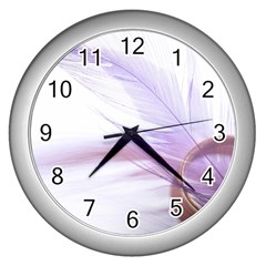 Ring Feather Marriage Pink Gold Wall Clocks (silver)  by Amaryn4rt