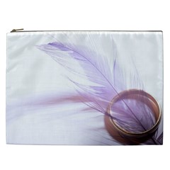 Ring Feather Marriage Pink Gold Cosmetic Bag (xxl)  by Amaryn4rt