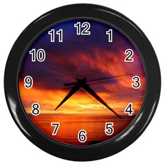 Sunset The Pacific Ocean Evening Wall Clocks (black) by Amaryn4rt