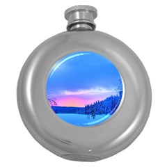 Winter Landscape Snow Forest Trees Round Hip Flask (5 Oz) by Amaryn4rt